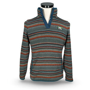 LL Bean Fleece Sweater Womens XS Multicolor Striped 1/4 Front Snap Pullover